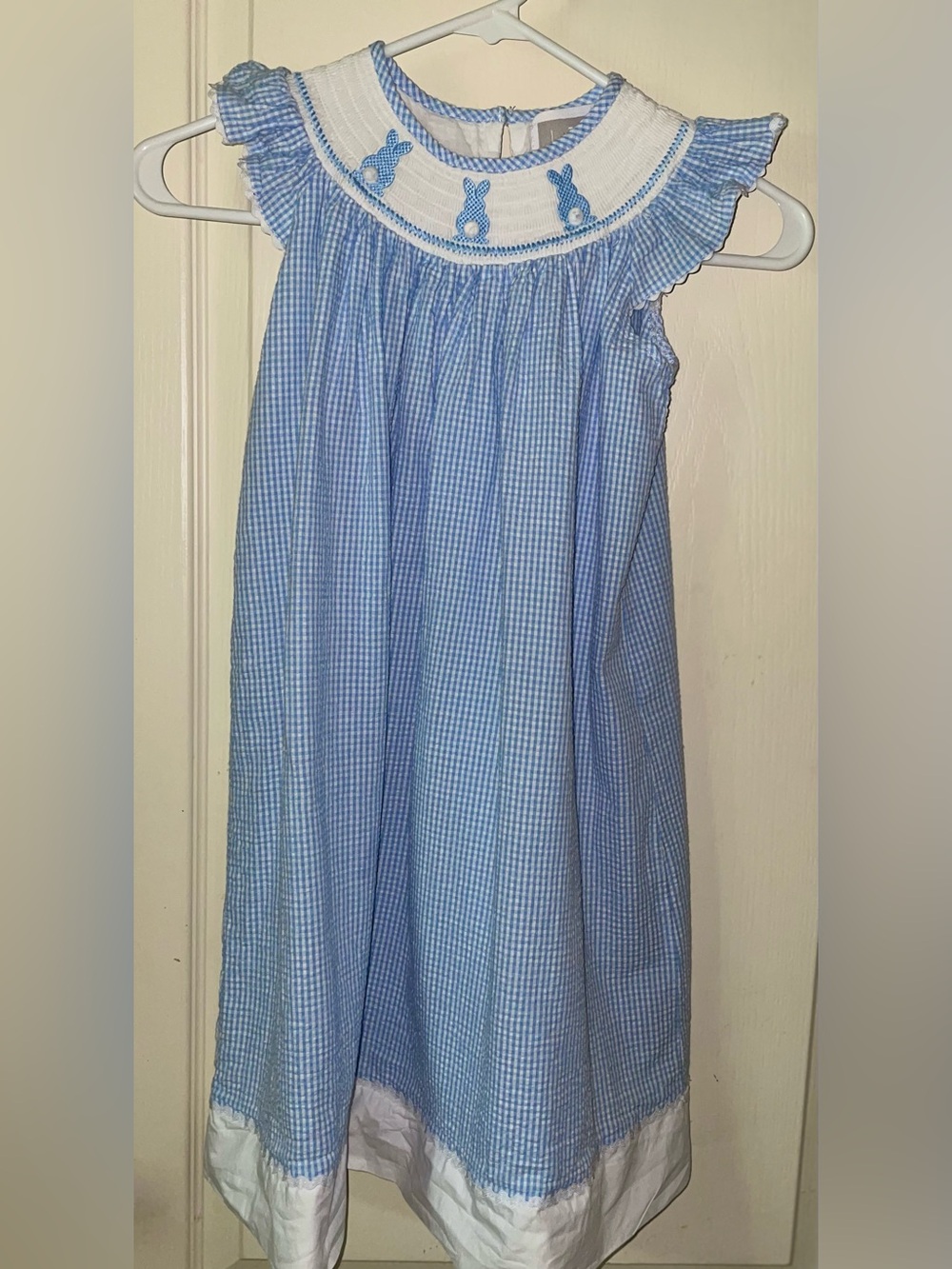 Blue seersucker girls smocked dress by Lil Cactus size 6